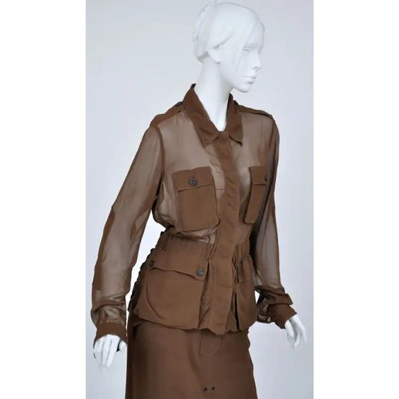 S/S 2002 Vintage Tom Ford for Yves Saint Laurent cognac silk safari suit - Picture 5 of 9